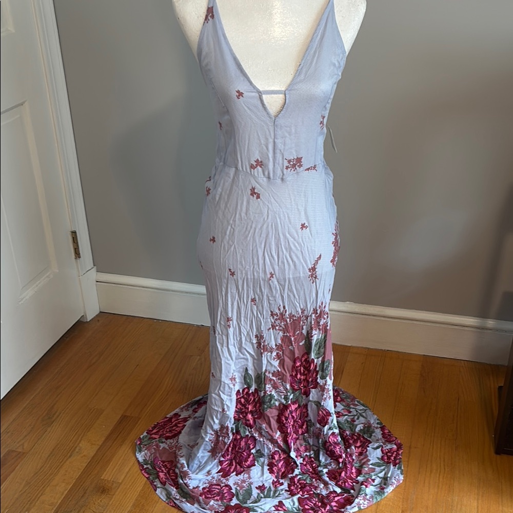 Red and Lilac Gray Sleeveless Plunge Maxi Gown Intimately Free